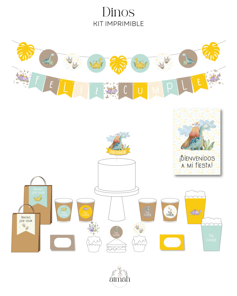 KIT IMPRIMIBLE DINOS CAFÉ